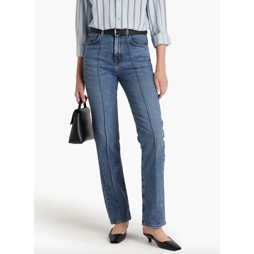 $325 GOLDSIGN Martin High-Rise Straight-Leg Creased Jeans | Sz 26, Mid Denim